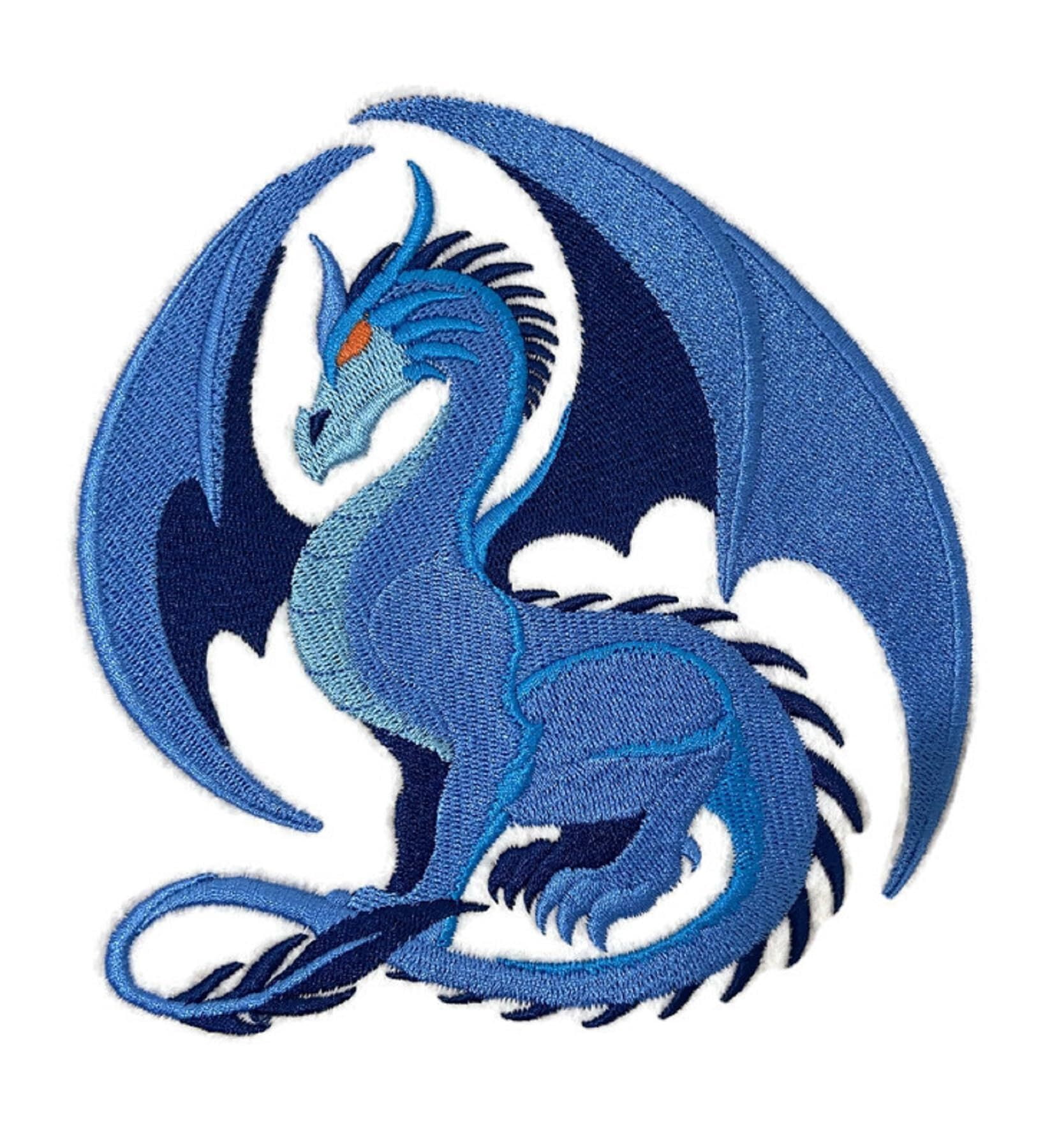 Custom Legendary Mythical Unique Dragon [Sapphire Dragon] Embroidery Iron On/Sew Patch (5.83" x 6")
