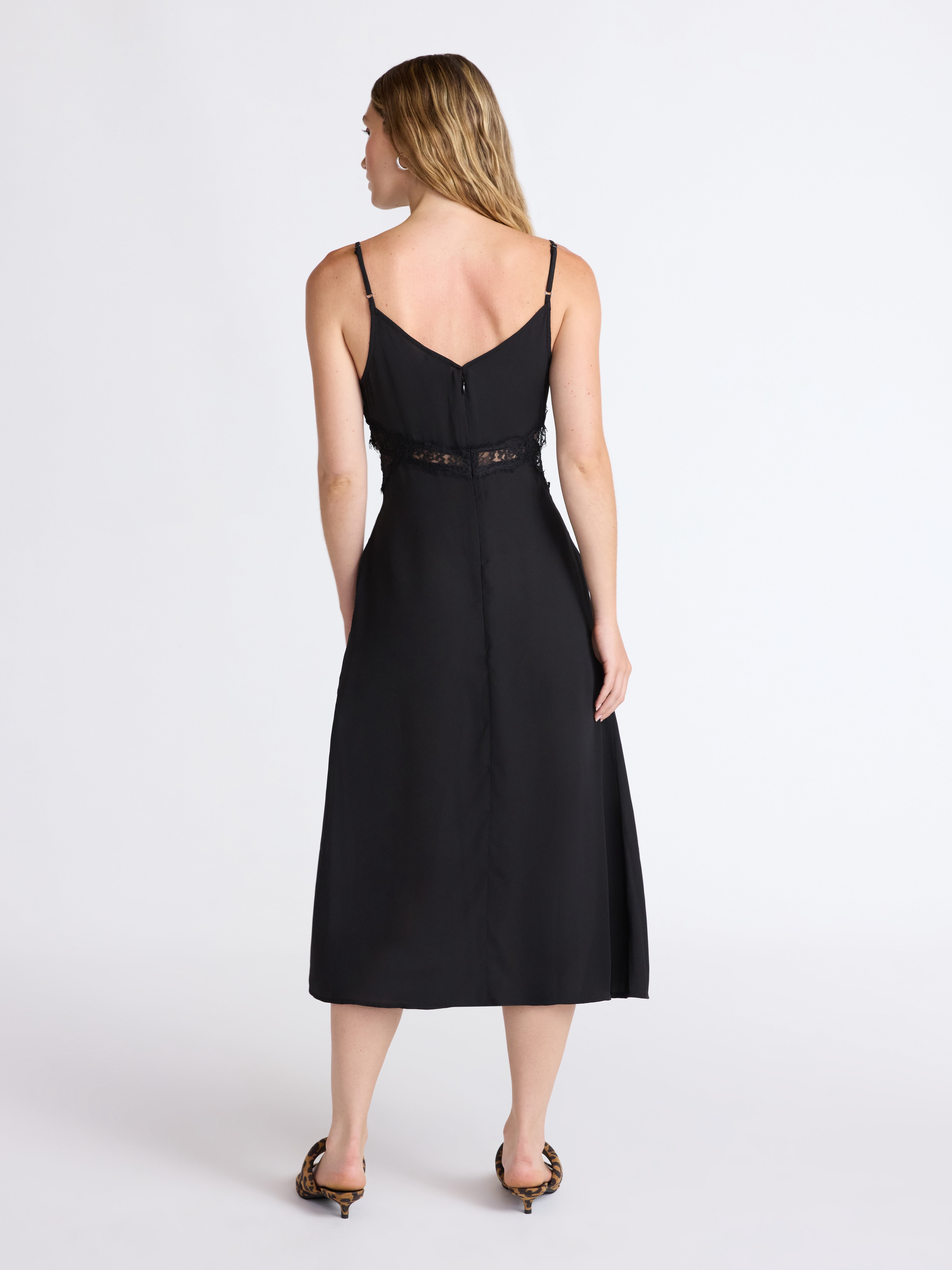 Scoop Women’s Cutaway Midi Dress with Lace Insets, Sizes XS-XXL