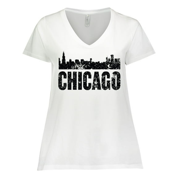 Inktastic Chicago Skyline Grunge Women's Plus Size V-Neck T-Shirt