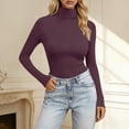 thumbnail image 2 of Tops For Women T-Shirts Long Sleeve High Neck Slim Fit Stretch Casual Basic Solid Workout Clothes Purple, 2 of 5