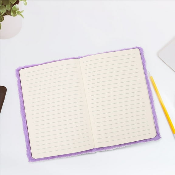 OUNONA Adorable Unicorns Pattern Plush Cover Notebook for Writing Use Purple 7x9 Inches