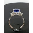 thumbnail image 2 of 8mm - 10mm Lab Ceylon Blue Sapphire Round Cut, Accented Three Stone Ring, Sterling Silver, 2 of 5