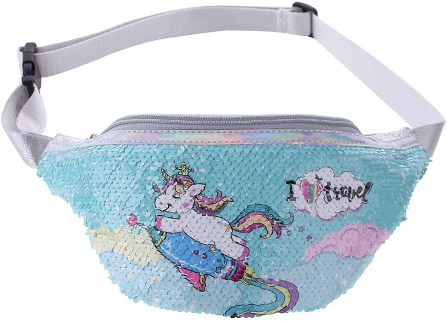 Sequined Bum Bag with Adjustable Belt Strap Blue Fabric Sequin Fanny Pack 