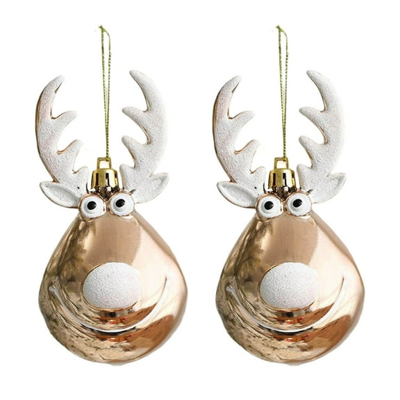 Christmas Tree Ornaments - 2pcs Decorated Deer Balls Christmas Hanging Decorations Reindeer Head Shatterproof Christmas Balls Gifts Holiday Decor for Xmas Tree, Indoor & Outdoor