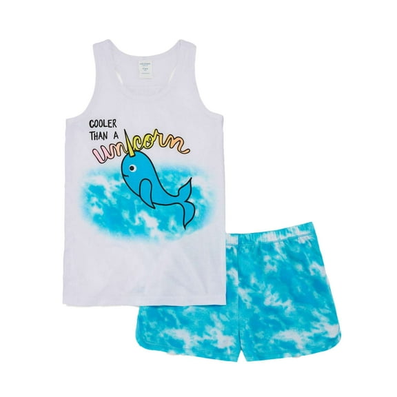 Girls Cooler Than A Unicorn Pajamas Blue Whale Shorts & Tank Top Sleep Set XXS