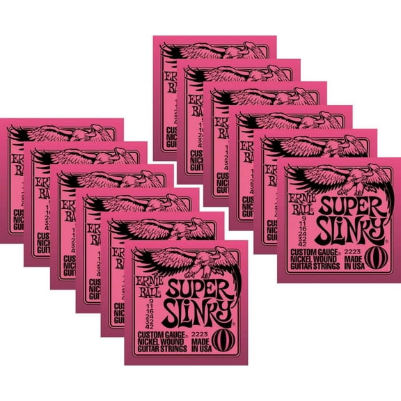 Ernie Ball Super Slinky Electric Guitar Strings, Nickel Wound, Lot/12, P02223^12