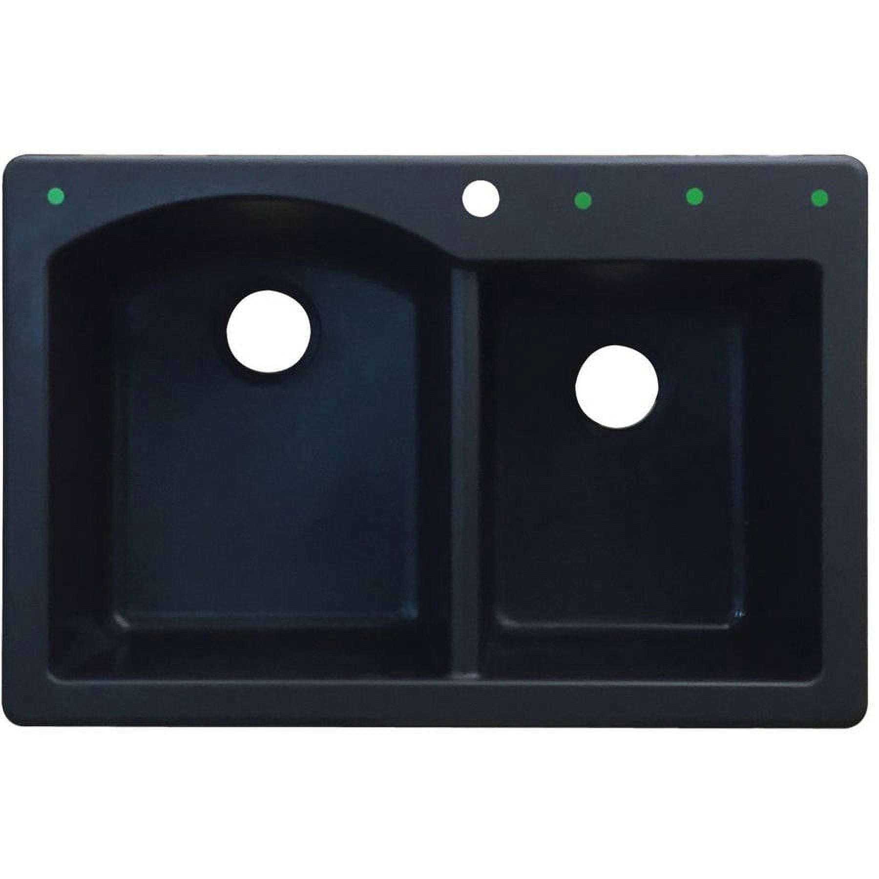 Transolid Aversa 33in x 22in silQ Granite Drop-in Double Bowl Kitchen Sink with 3 BCE Faucet Holes, In Black
