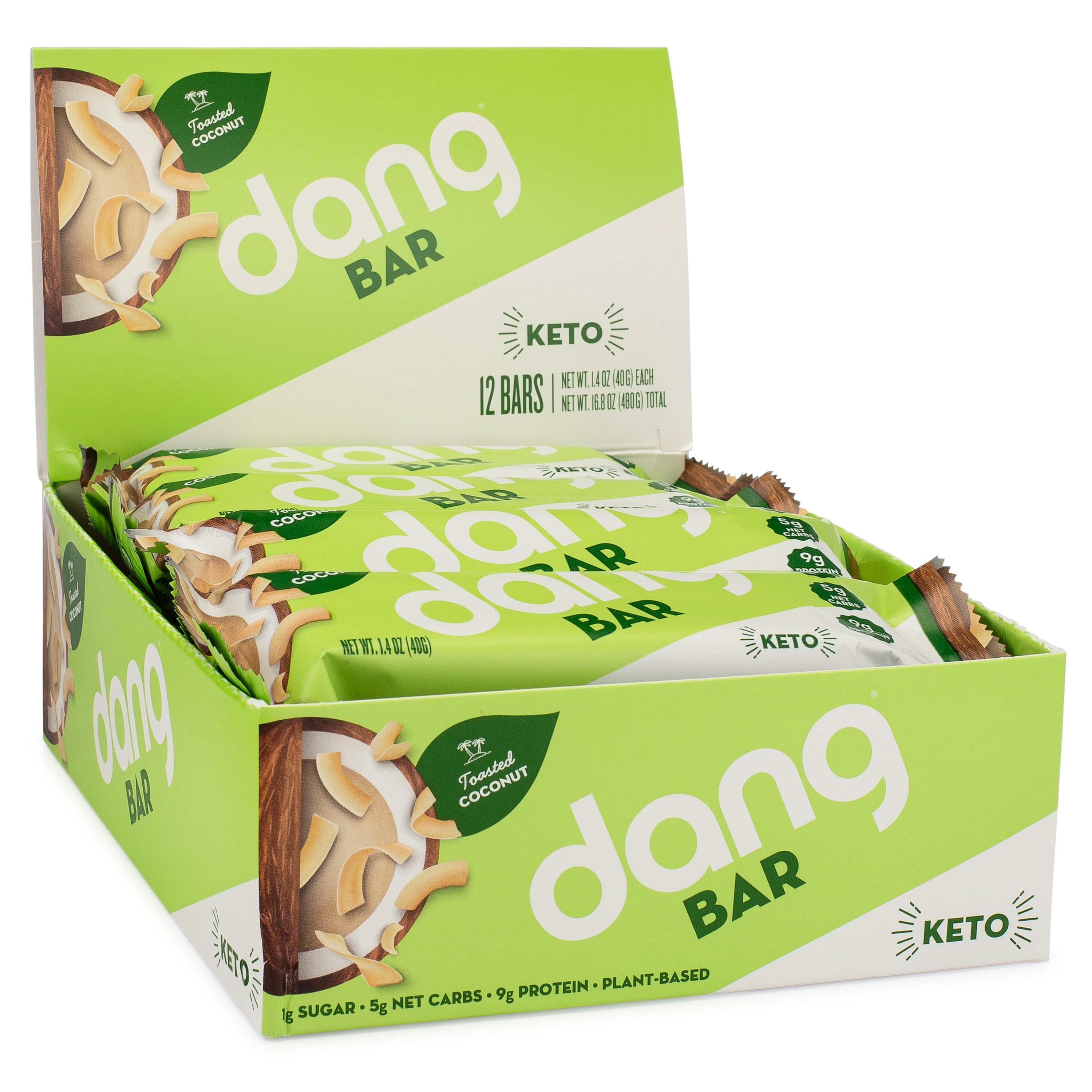 Dang Bar, Toasted Coconut, Keto, Low Sugar, Plant Based, Gluten Free, 1.4 Oz, 12 Ct