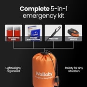 Wallaby 2-Pack Emergency Mylar Sleeping Bags with Nylon Pouches, Whistle Pull & Paracord with Carabiners, Free Survival Guide (Orange)