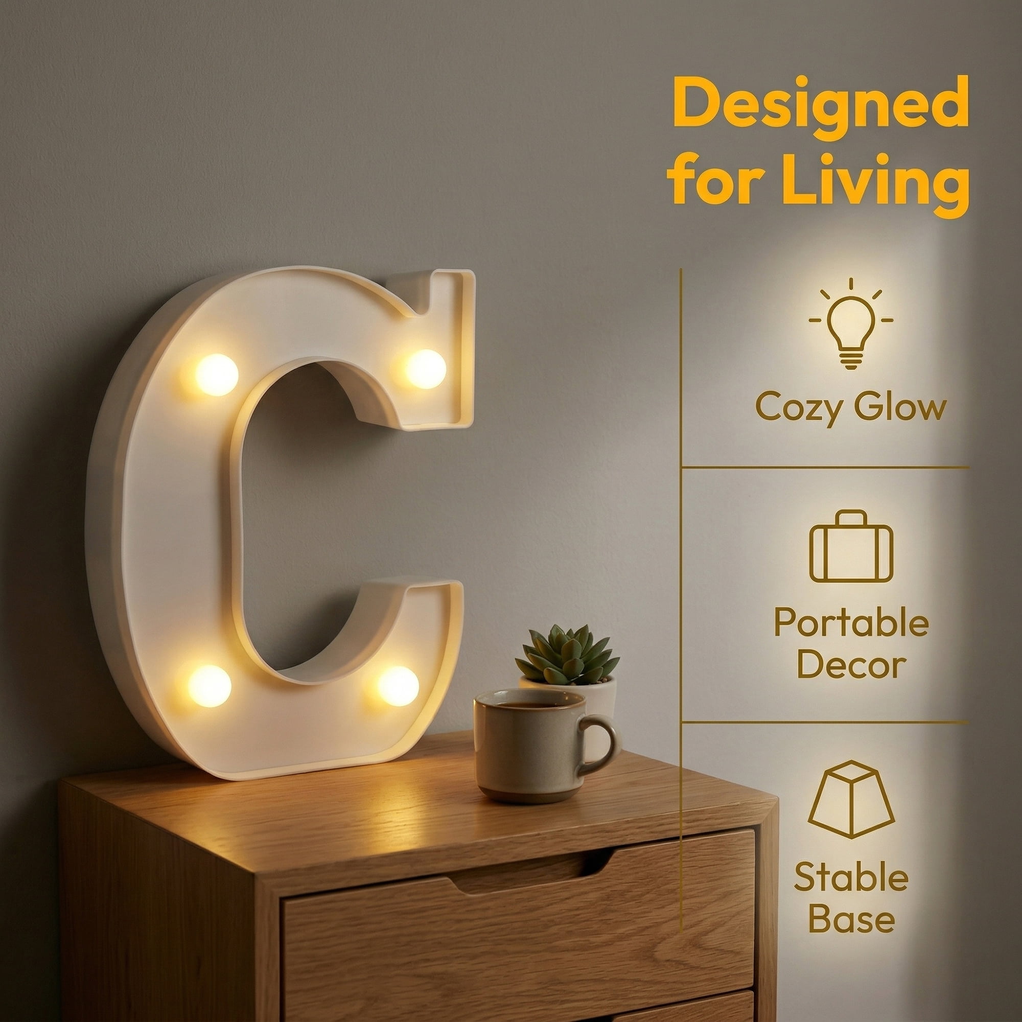 Unique Bargains Marquee Letters With Lights LED Light Up Signs Letter C 5"L x 1.1"W x 6.1"H