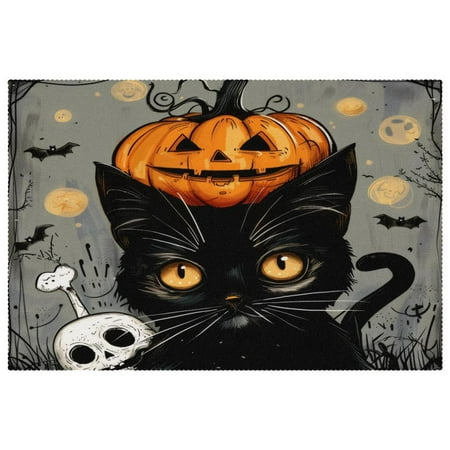 

Ailis Dinng Placemats Set of 4 Durable Polyester Mats for Dinning Table 12 x 18 inch Pumpkin Cat