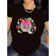 thumbnail image 4 of Women's White Kindergarten Apple Bow Teacher Graphic T-Shirt, Crew Neck Casual Top, 4 of 10