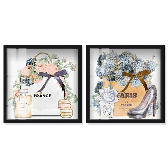 Glam Parisian Fashion Books Set Shadowbox Fashion Wall Decor by Art Remedy, Black Frame, 12 x 12