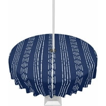Outdoor Tablecloth with Umbrella Hole and Zipper Navy Blue Boho Round Outdoor Tablecloths 60 Inch Table Cloths Bohemian Style Stripe Patio Table Cloth Cover for Outdoor Tables Picnic Garden