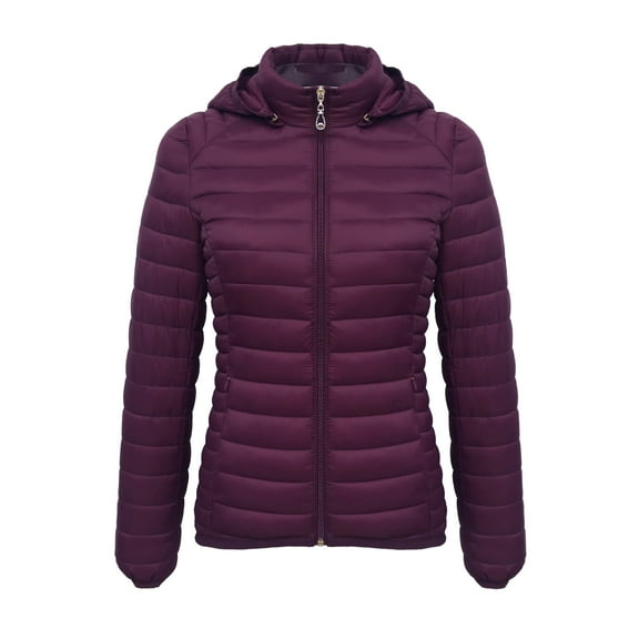 Ounisa Women's Zipper Hooded Thin cotton Jacket Solid Color Long Sleeved with Pockets Lightweight Winter Coat