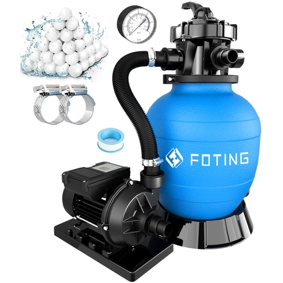 FOTING Sand Filter Pump for Above Ground Pool with Timer, Swimming Pumps System & Pool Sand Filter with 7-Way Valve, 12in, 1/2HP 3000GPH for Pools Up to 8000GAL