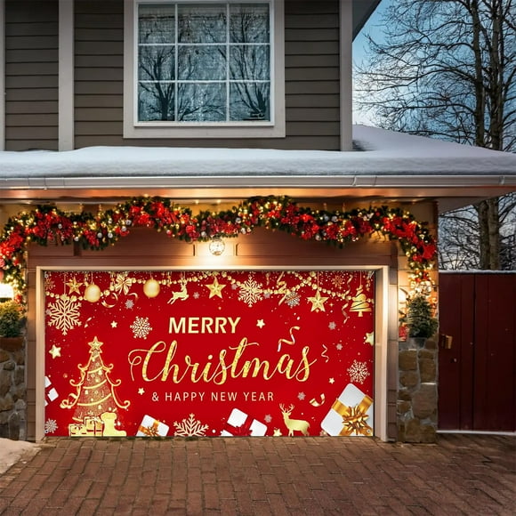 Extra-Large Christmas Garage Flag 480x180cm for Outdoor Door Decoration - Weather-Resistant Polyester Banner for Festive Parties, Holiday Gatherings and Seasonal Backdrop Display