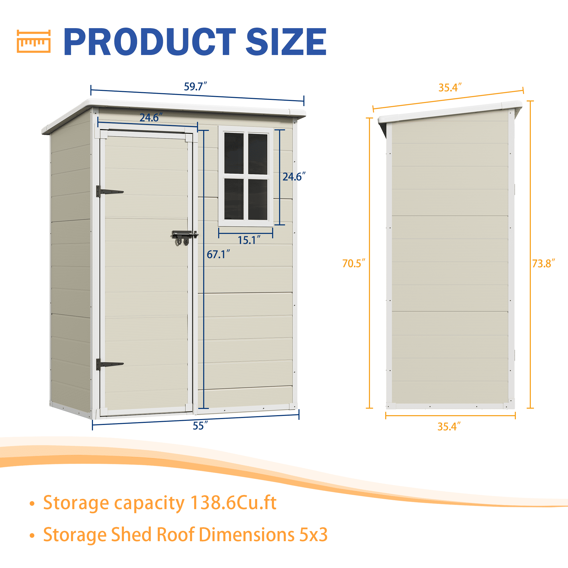 UDPATIO Outdoor Storage Shed 5x3 FT, Resin Garden Shed for Backyard, Patio, Lawn, Sandstone