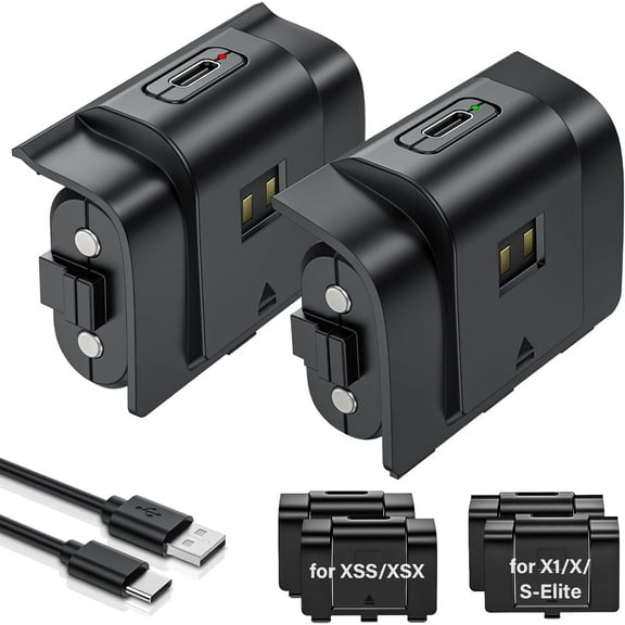 2PCS Rechargeable Controller Battery Pack for Xbox,2x4800mWh(2000mAh) Batteries Pack with USB-C Charging Cable for Xbox Series S|X/Xbox One S/One X/One Elite Remote Play and Charge Kit 4 Cover