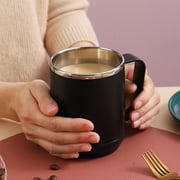 Pkeoh Coffee Mug, Portable Double Layer Stainless Steel Mug With Lid And Handle, Induction Heatable, Insulated Coffee Mug For Travel, Camping, Office