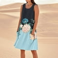 thumbnail image 2 of Summer Women's Boho Floral Sleeveless Tank Dress Lightweight Rayon Blend Sundress with Cross Back Detail and Side Slits for Vacations,Light Blue 2XL, 2 of 5