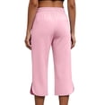 thumbnail image 7 of KIHOUT Women High Waisted Wide Leg Capri Pants Solid Color Drawstring Elastic Waist Casual Cropped Trousers with Pockets Side Slit Summer Beach Pants, 7 of 7