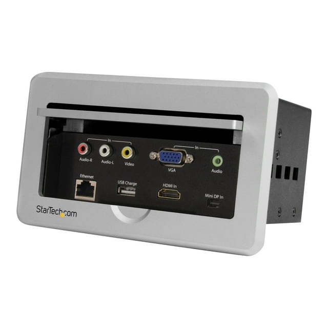 StarTech.com Conference Table Connectivity Pop up Box with AV and Data Ports - HDMI, VGA, Component, MDP to HDMI Output (BOX4HDECP) - Mounting plate - HD-15, RCA X 2, RJ-45, mini-phone stereo 3.5 mm, RCA, HDMI, USB Type A, mini-DisplayPort