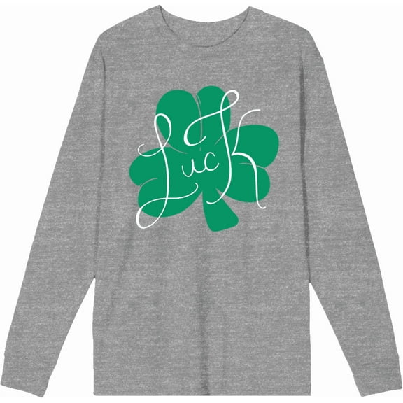 St Pats Luck Clover Crew Neck Long Sleeve Heather Gray Adult Tee
-Medium