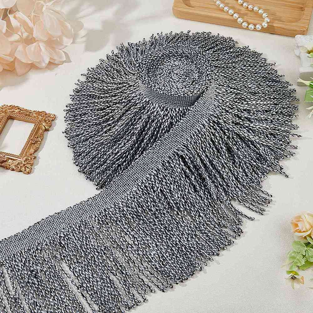 4M Polyester Tassel Lace Ribbon Fringe Lace Trim Macrame Lace Ribbon Gray 6-1/8~6-1/4 inch(155~160mm) about 4.37 Yards(4m)/Bag
