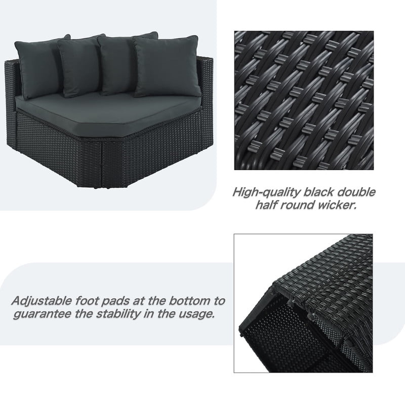 7-Piece Outdoor Wicker Sectional Sofa Set with Coffee Table and Ottoman, Patio Furniture Set with Pillows, Conversation Sofa For Patio, Garden, Deck