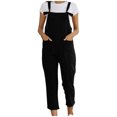 thumbnail image 3 of DUMUIELD Women's Summer Boho Casual Jumpsuits Linen Cotton Wide Leg Overalls Solid Color Baggy Rompers with Pockets Black,S, 3 of 7