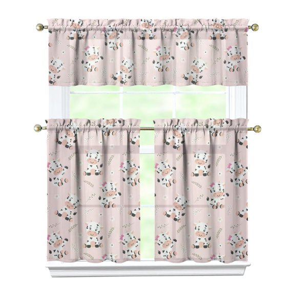 Kitchen Curtains 36 Inch Short - 3 Panel Set, Cute Cow Print Farmhouse Curtains, Rod Pocket, 100% Polyester for Rustic Farm, Kitchen, Cafe, Living Room, Easy Wash