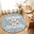 Bohemia Blue Area Rug, Retro Boho Ethnic Farmhouse Flower Pattern Non ...