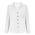 thumbnail image 4 of Women's Long Sleeve Shirt, Small V Neck Button Up Cardigan Style with Chest Pocket, Casual Loose Fit Blouse for Daily Wear, Office Outfits and Spring Summer Essential Wardrobe-White, 4 of 10
