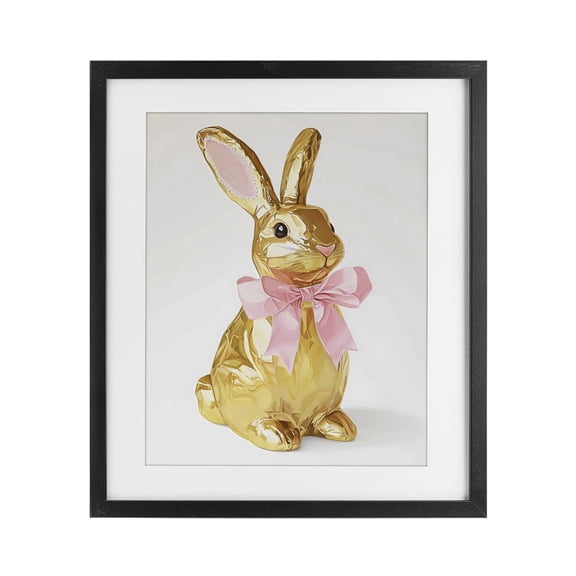 Stupell Industries Golden Easter Bunny with Ribbon Black Framed Print Under Glass, design by The Prints Vibe