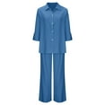 thumbnail image 7 of UVEASISHA 2 Piece Outfits for Women Cotton Linen Long Sleeve Shirts and Pants Matching Set Plus Size Casual Officewear Blue M, 7 of 7