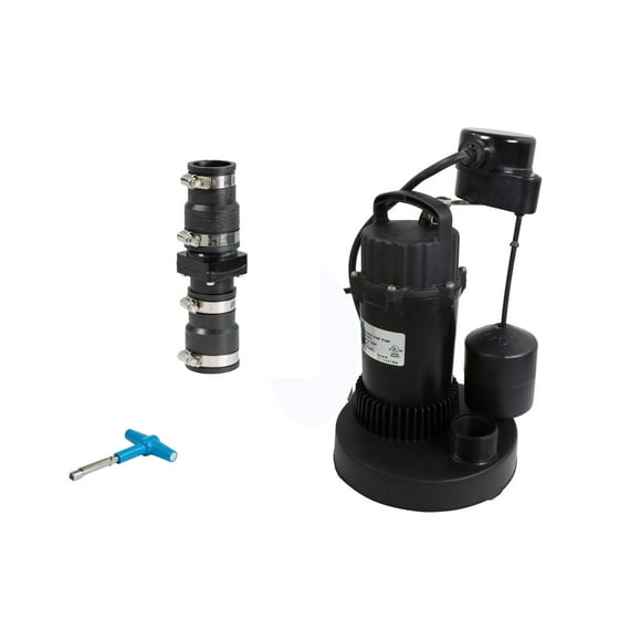 Everflow SPKT-140 Pompe de Puisard Submersible Robuste 1/3 HP avec Interrupteur à Flotteur, Clapet Antiretour et Clé de Couple, Noir, 4 Pcs