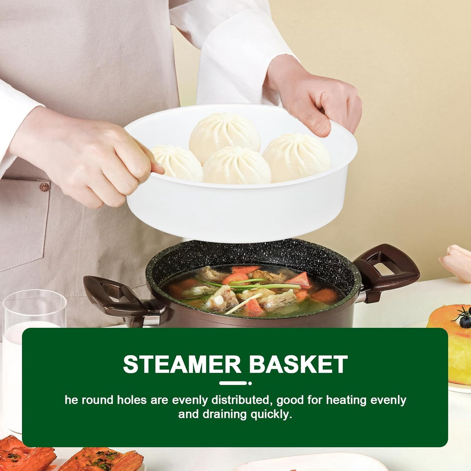 ABCISI 2pcs Plastic Steaming Rack Steamer Basket 2.74ft Plastic Steaming Stand Steam Basket for 8.86in Rice Cooker Warmer Kitchen Cookware (White)