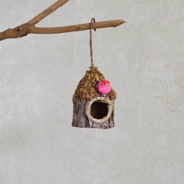 Árbol de simulación de Nido de Pájaro colgante de cría tejido Ehuebsd a mano patio al aire libre casa de pájaro decoración de jardinería de madera tejida a mano