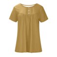 thumbnail image 3 of up to 60% off Gifts Usmixi Shirts for Women Casual Button up Pleated Swing Henley Shirts Tunic Tops Summer Trendy Solid Short Sleeve Round Neck Ladies Blouses Khaki XXL, 3 of 6