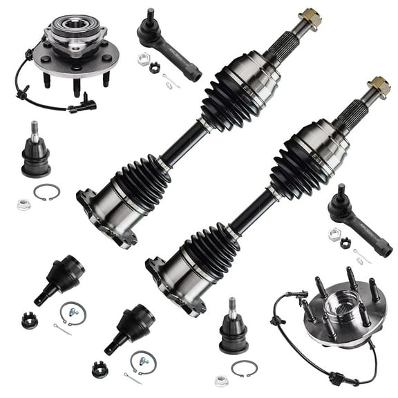 Detroit Axle - 4WD Front CV Axles Wheel Hubs Ball Joints Outer Tie Rods Replacement for Chevy Silverado GMC Sierra 1500