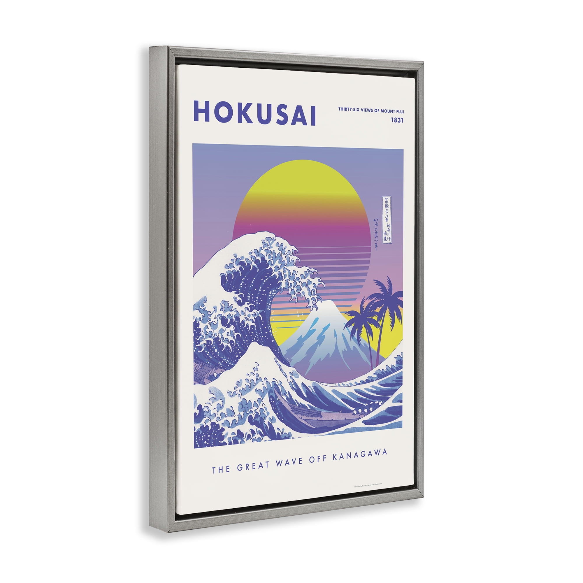 Stupell Industries Hokusai Tropical Wave Nautical & Beach Painting Gray Floater Framed Canvas Art Print Wall Art, 17 x 25