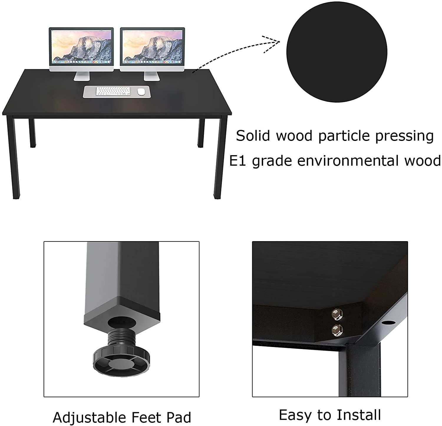 SogesPower 29.5"H Wood Computer Office Desk- Black