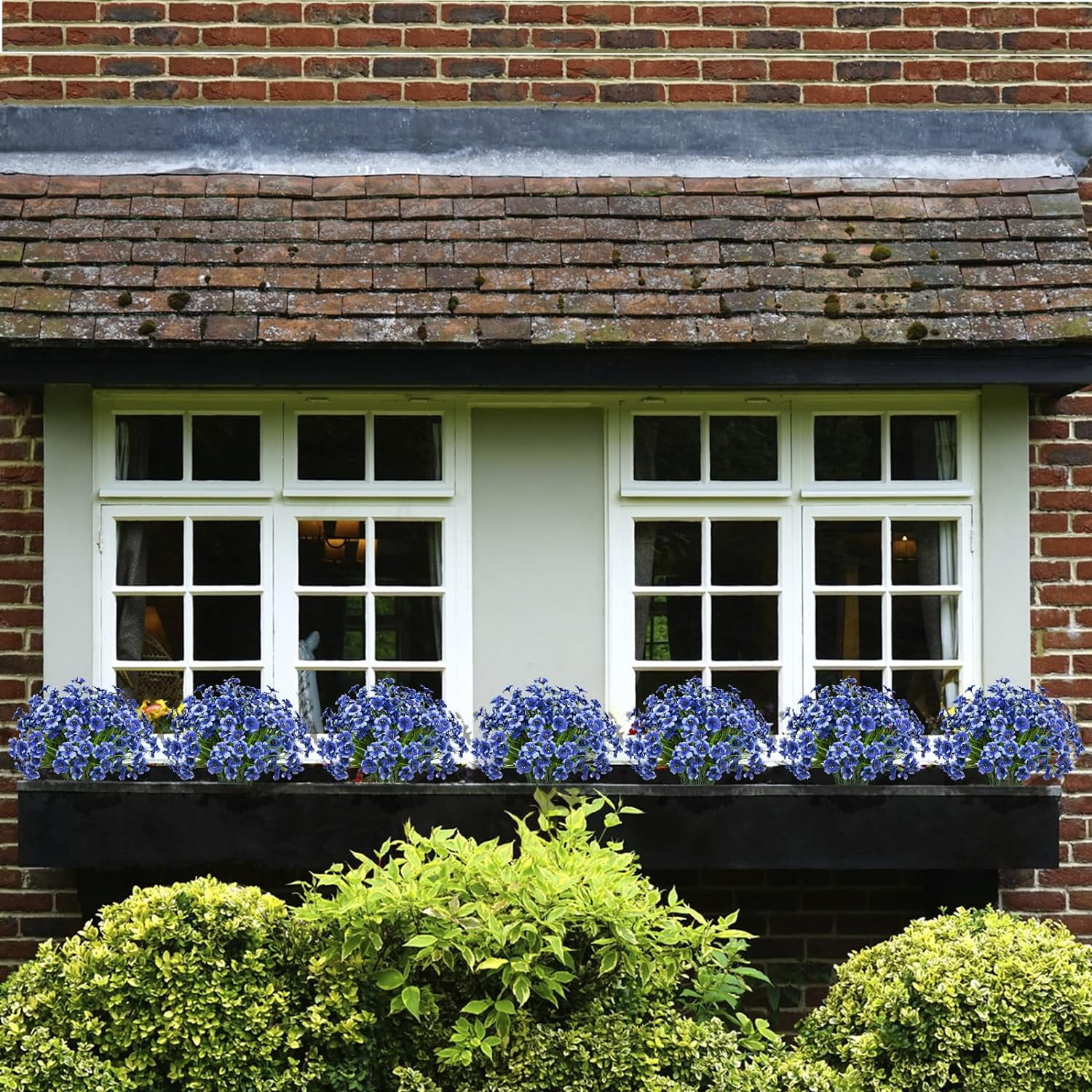 Artificial Flowers UV Resistant Outdoor Plants No Fade Faux Plastic Shrubs Fake Silk Flowers Window Box Garden Porch Home Decoration(Blue)