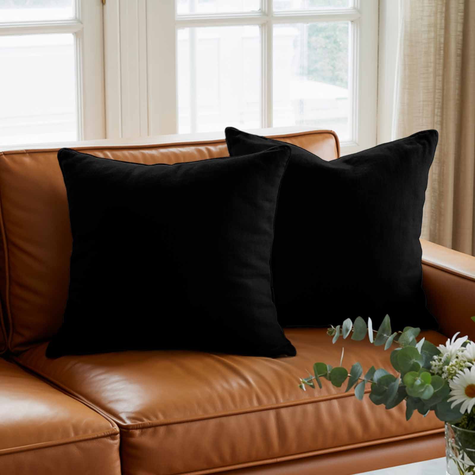 Black Pillow Covers 24x24 Inch, Farmhouse Solid Black Color Modern Art Linen Pillowcase with Invisible Zipper, Decorative Throw Pillow Covers Cushion Case for Couch Sofa Bed Living Room