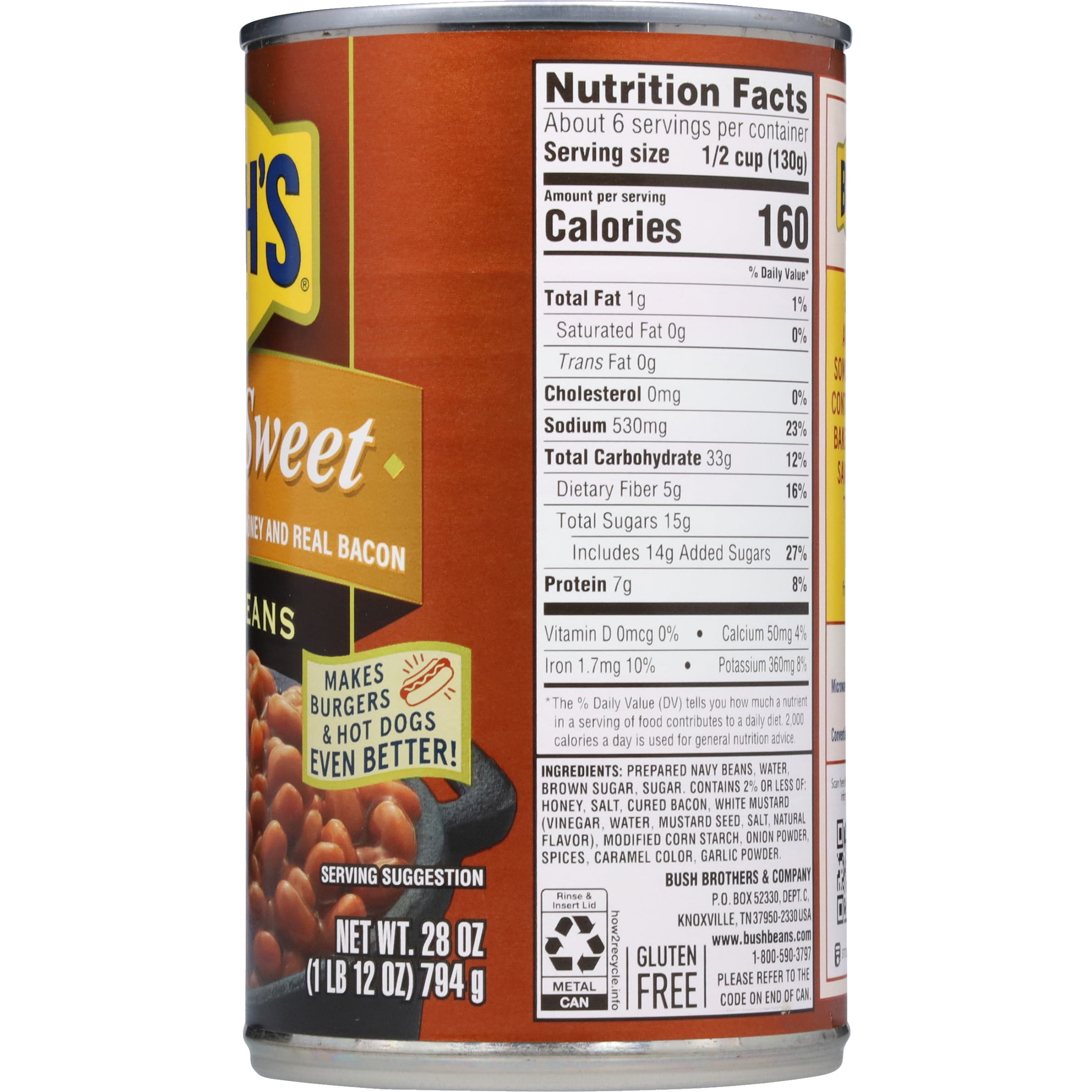 (4 pack) Bush's Honey Sweet Baked Beans, Canned Beans, 28 oz Can