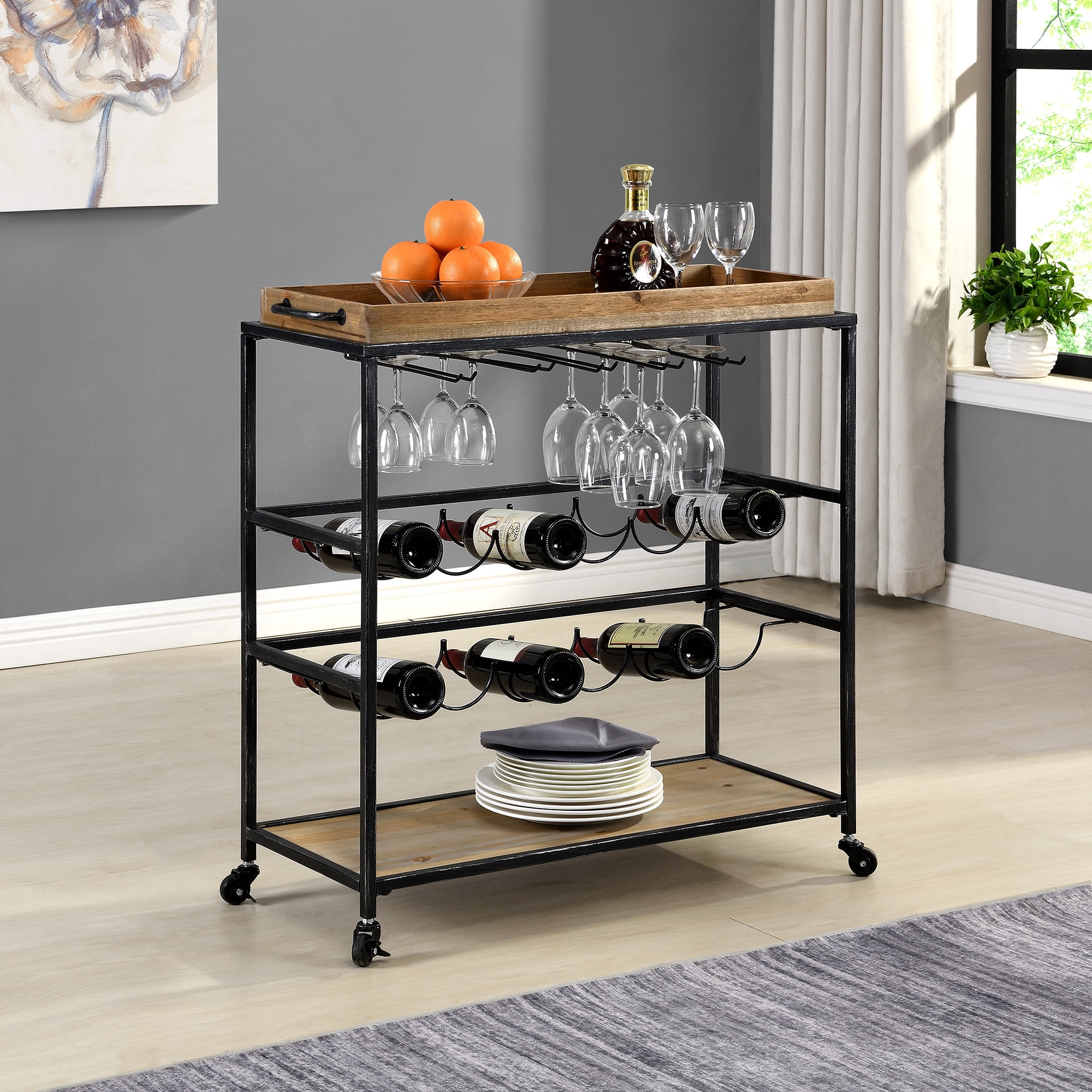 FirsTime & Co. Concord Farmhouse Removable Tray Bar Cart, American