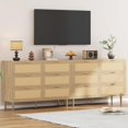 thumbnail image 7 of Rattan 6 Drawer Dresser, 42.5'' Modern Chest of Drawers with Gold Legs and Handles, Boho Wide Double Dresser with Large Tabletop and Anti-Tipping Design for Bedroom, Living Room, Natural, 7 of 7