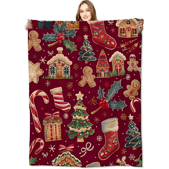 Gingerbread, Candy Cane Blanket Cute Winter Red Blankets, for Users Women Women,Lightweight Soft Fleece Cozy for Festive Sofa Couch Bed Room Holiday Decor 50x60in