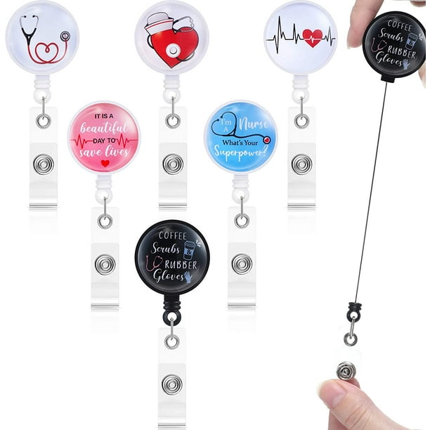 5Pcs Pharmacy Badge Reels Holder Retractable ID Clips Name Tag